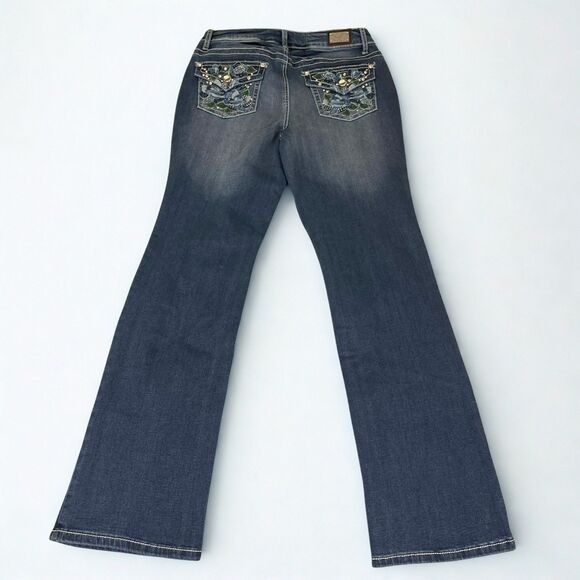 Earl Jeans Women 10 Slim Boot Medium Wash Embroidered Rhinestone Flap Pocket - Picture 2 of 9